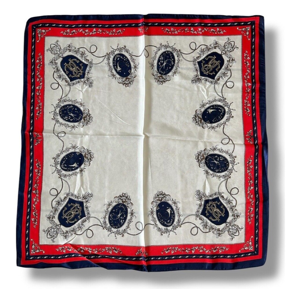 Red Blue Edges & Beige Square Scarf Paisley 27” X 27” Scarve Unisex Elegant